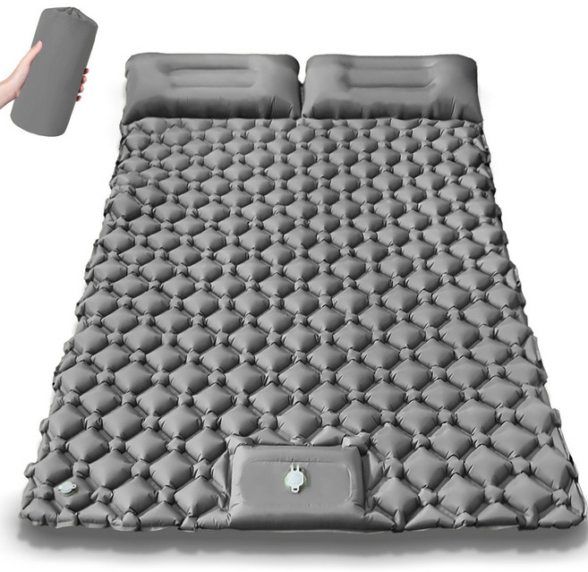 호프너 더블 에어매트 펌프 내장형 휴대용 초경량 캠핑 차박 매트리스, 그레이