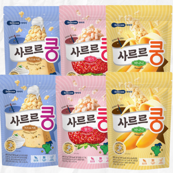 베베쿡 사르르쿵 과자/딸기/바나나/치즈요거트/6봉지, 딸기2봉+치즈2봉+바나나2봉, 1개