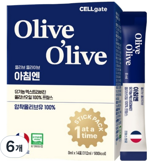 셀게이트 올리브 올라이브 아침엔 유기농 100% 프랑스 엑스트라버진 올리브오일 스틱 14p, 112ml, 6개