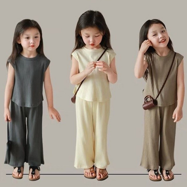 [앙디] O상하복 바캉스델리 (OC077)_(나시티+냉장고바지)_아동복 유아복 아이스 여아용의류 상하세트 시원한상하복 여름상하복 린넨 자매룩 골지)