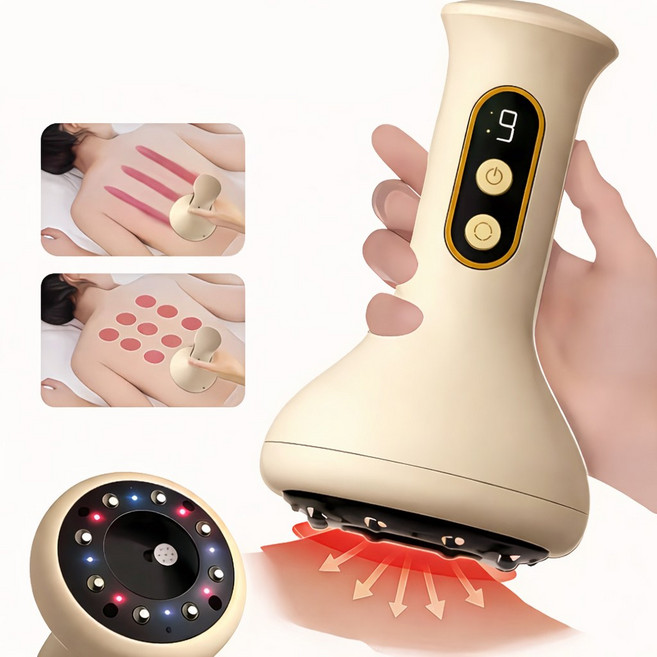 프리라이프 괄사 마사지기 부항기 전동 경락 안마기 진공 온열 9단계, 베이지색, YEH25