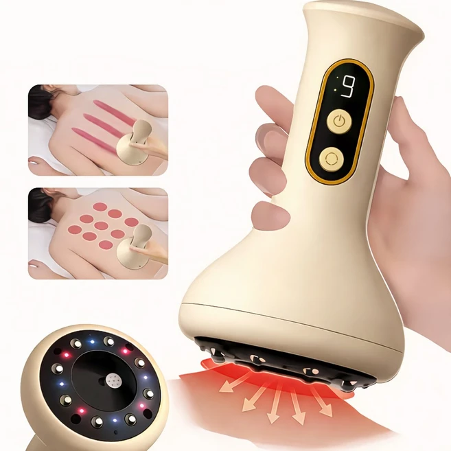 프리라이프 괄사 마사지기 부항기 전동 경락 안마기 진공 온열 9단계, 베이지색, YEH25 - 쿠팡