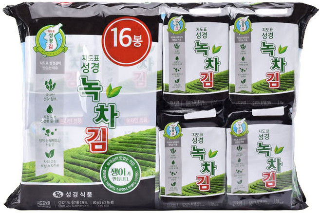 지도표 성경김 녹차식탁김 16단, 4g, 16개