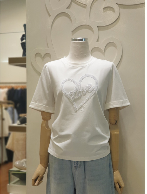 샤틴 스팽글 하트 반팔 티셔츠