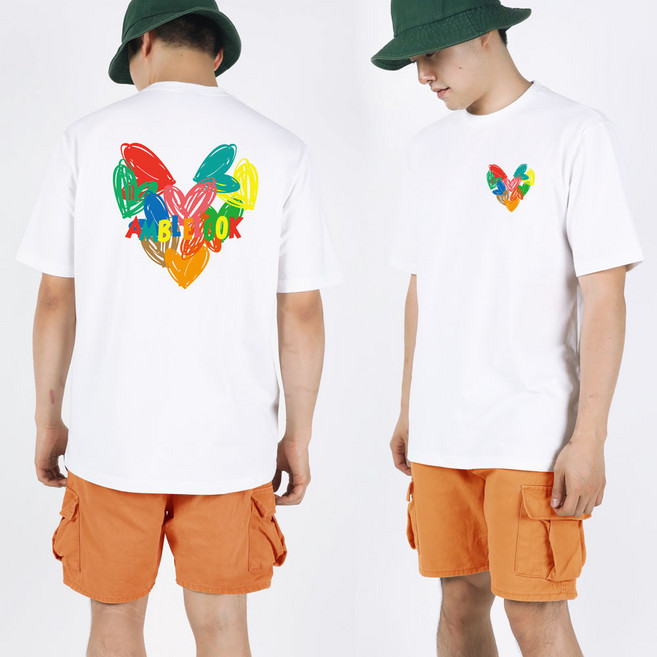 엠블룩 프리미엄 반팔티 HEART 남성 여성 빅사이즈 면스판 프린팅 커플 학생 커플룩