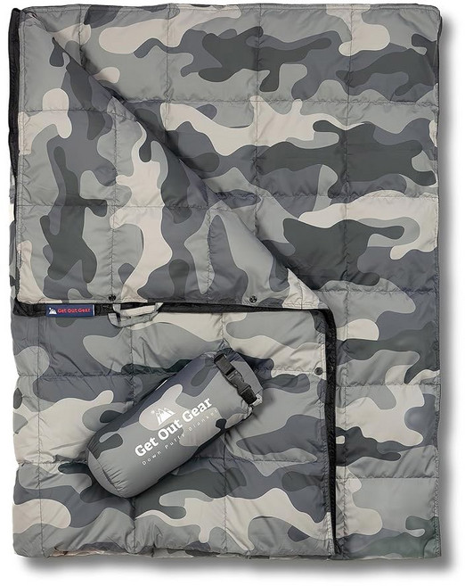 아웃기어 다운 캠핑 담요 - 푹신하고 포장 가능하며 가볍고 따뜻함 야외 여행 경기장 축제 해변 해먹에 이상적임 650 채우기 전동 방수 백팩 퀼트, Grey Camo