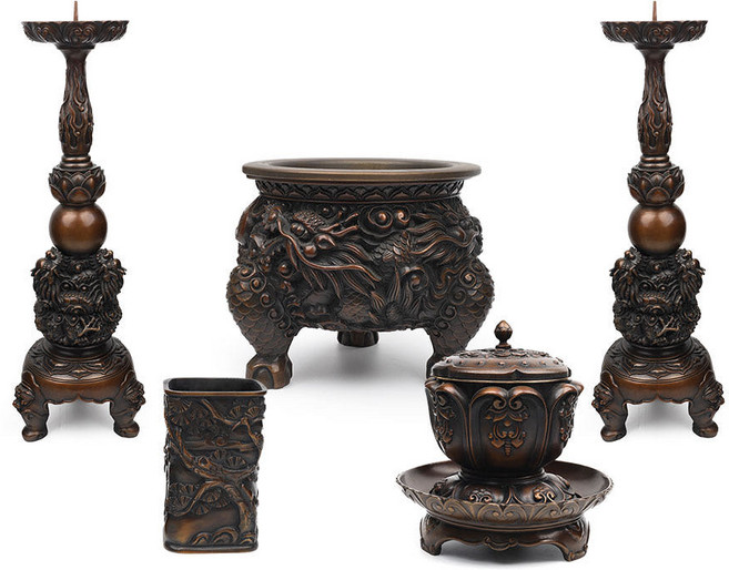 청동 용사자 연꽃 촛대 향로 세트 (사이즈 택1), 1세트, 중