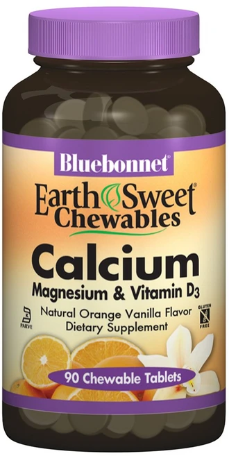 블루보넷 어쓰 스위트 칼슘 마그네슘 & 비타민 D3 내추럴 오렌지 바닐라 츄어블 타블렛, 90정, 1개 - 쿠팡