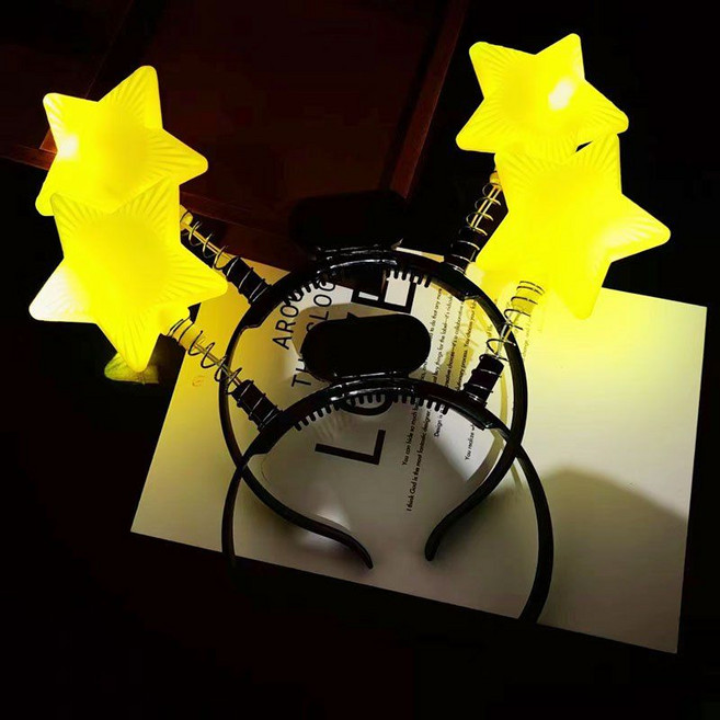 콘서트 학예회 야광봉 발표회 유치원 하트 막대 별 팔찌 머리띠 파티 연말 응원도구 응원봉, 1개, 노란색 별 머리띠