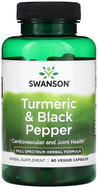 미국산 스완슨 강황 터메릭 후추 90베지캡슐 Swanson Turmeric Black Pepper 선물증정, 90정, 1개