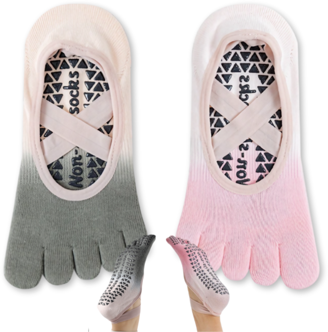 해피바스켓 필라테스 양말 논슬립 여성 발가락 요가 토삭스 2종 세트