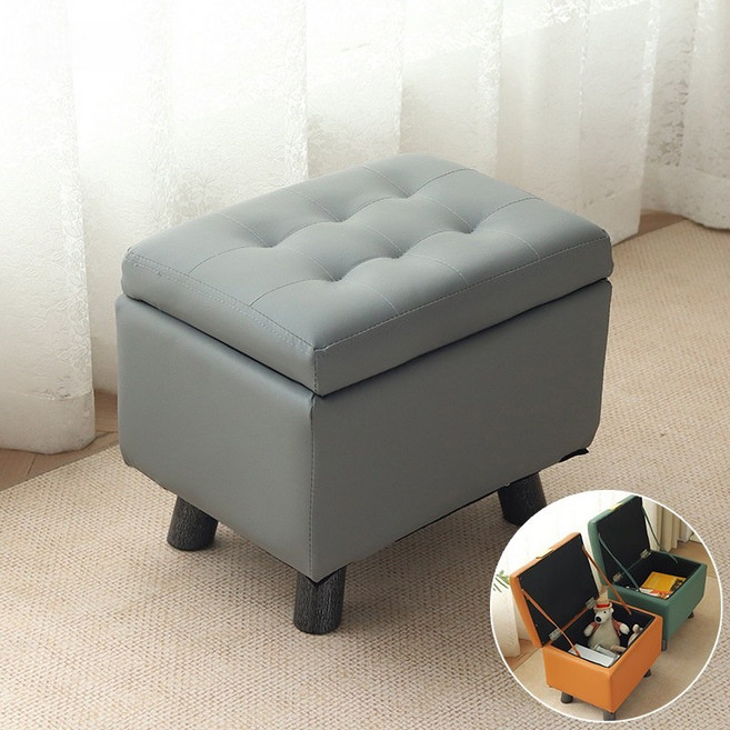 Arsjuo 수납 쇼파 풋 스툴 다용도 가죽 현관 의자, 1개, 그레이