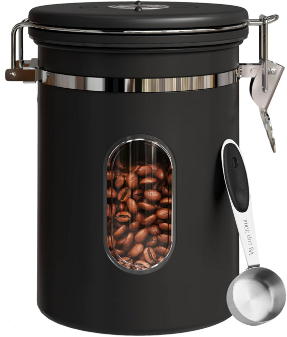 원두 보관 밀폐용기 커피통 밀폐형 리스 스틸 주방 식품 보관함 원두 보관 용기1500ML 원두 보관 밀폐용기 원두 통 밀폐용기 원두커피 보관 밀폐용기 원두커피보관용기 커피 보관 밀, 블랙(1500ML), 1개