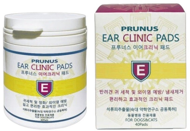 프루너스 이어 크리닉 패드 40매 강아지 고양이 이어 클리너 라메르 귀청소, 1개