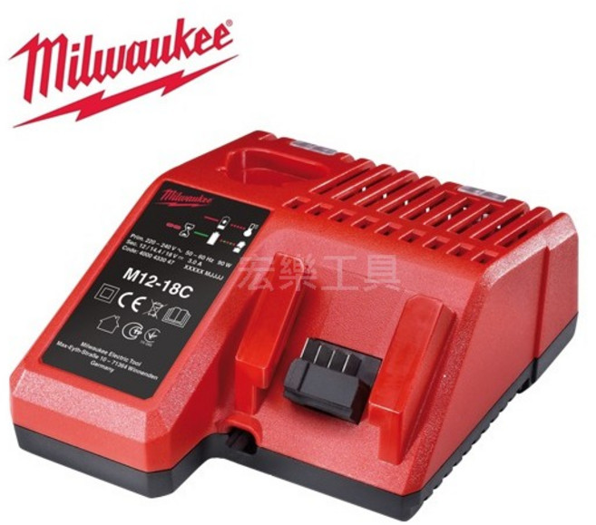 Milwaukee 美沃奇 M12-18C 100-240V 寬電壓 12V/18V 雙用充電器, 1盒