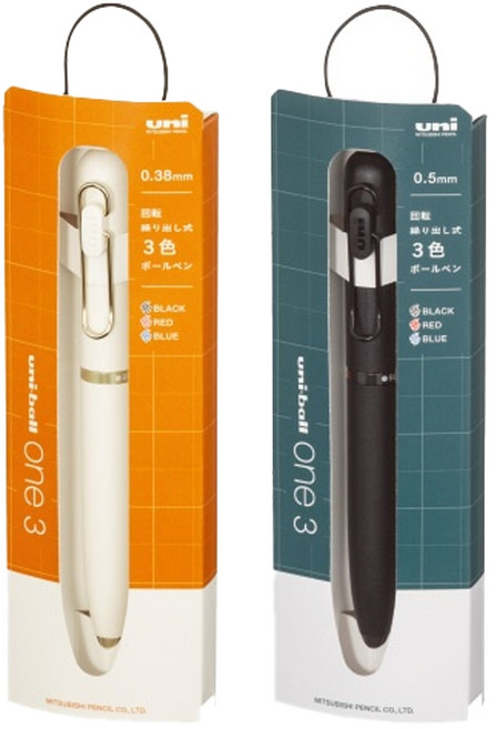 미쯔비시 유니볼 원 3색 볼펜 기프트에디션 0.38mm 0.5mm UME3-SRG-38 UME3-SRG-05, 레코드블랙 0.5mm, 1개