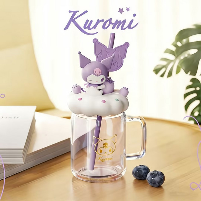 [신상] 밀크카 산리오 캐릭터 글라스 물컵 스트로우 내열유리 쿠로미 마이멜로디, 1개, 510ml