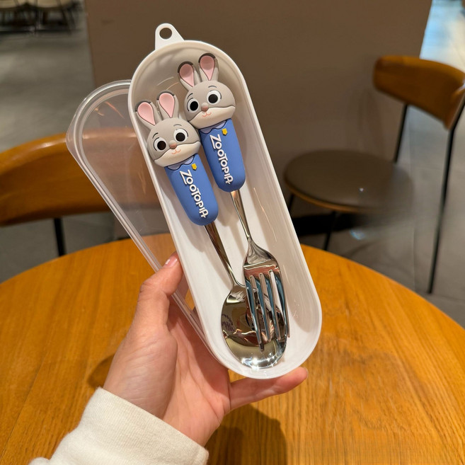 주토피아2 스테인리스 수저 포크 젓가락 세트 가정용 합금 젓가락 국자, 주디(흰색 원형 케이스), 1박스, [수저 세트]