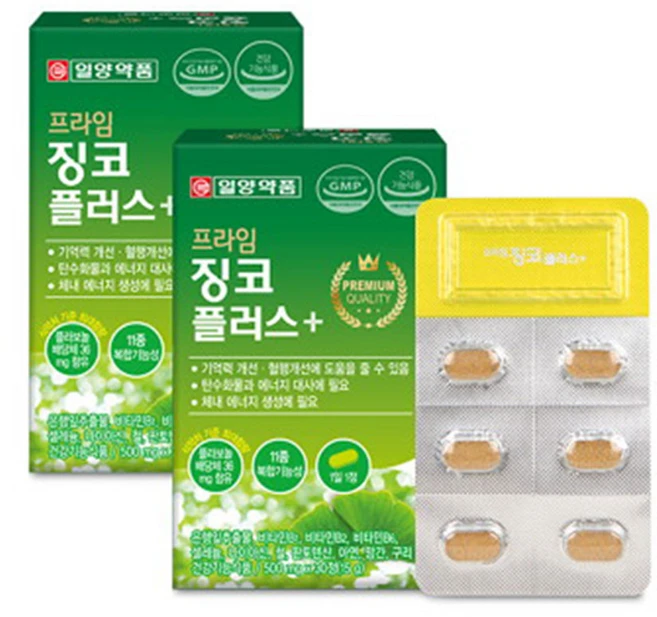 은행잎추출물 플라보놀배당체함유 일양징코30정x2박스, 60정, 1개 - 쿠팡