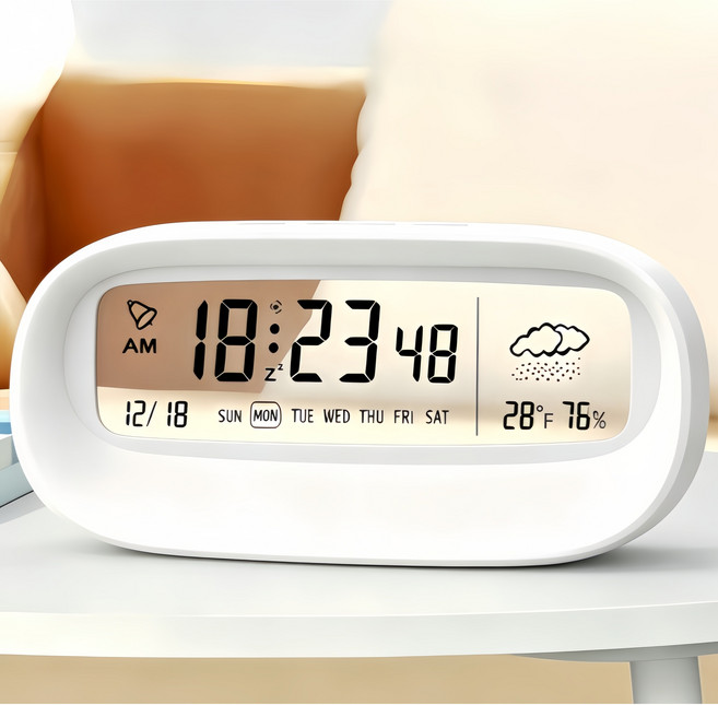 믹스알리 LED 무음 데스크톱 알람 날짜 디지털 온도 표시 기능이 있는 시계, 01흰색