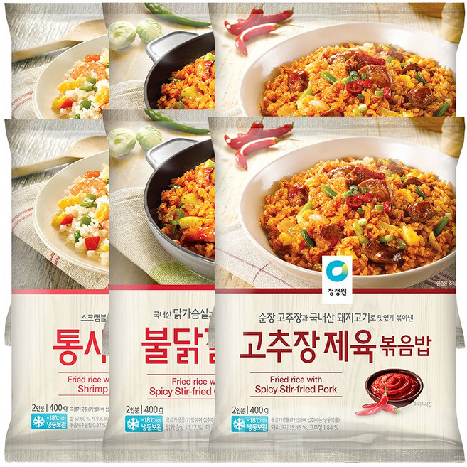 청정원 볶음밥 12인분 2.4kg 세트구성 (통새우 2 + 불닭갈비 2 + 고추장제육 2), 1세트