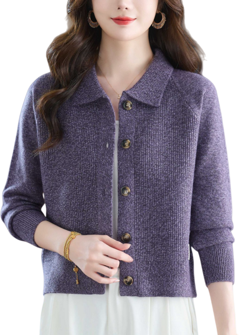 Makone 여성 가을 겨울 버튼 티셔츠 데일리 캐주얼 카라넥 니트