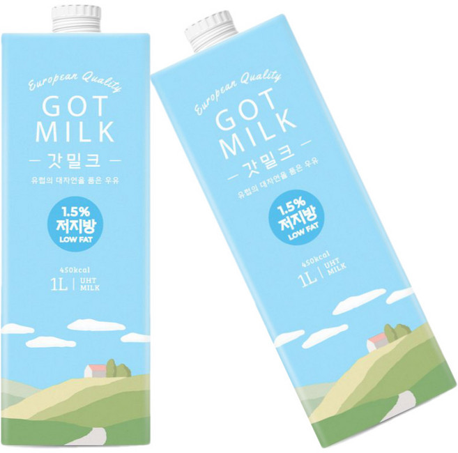 갓밀크 1.5% 저지방 멸균우유, 1L, 2개