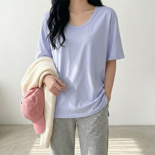 데일리앤 네버 무지 여자 반팔 티셔츠 면 기본 레이어드 이너 유넥 여름