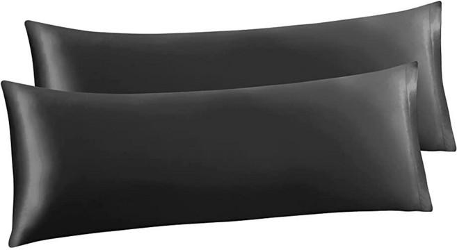 Ersmak 새틴 바디 필로우 커버 2개 세트 50.8 x 137.2cm(20 x 54인치) 블랙 울트라 소프트 케이스 머리카락과 피부를 위한 실키 슬립 쿨링 롱 사이드 베
