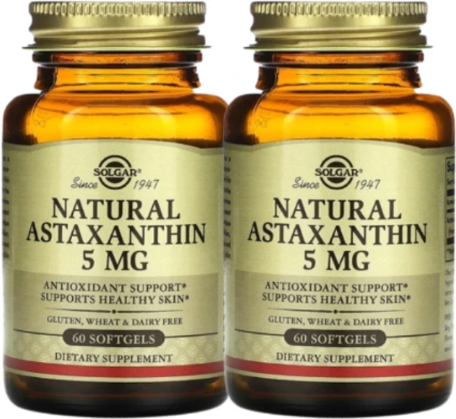 Solgar Natural Astaxanthin 5mg 솔가 아스타잔틴 카로티노이드 테르펜 60캡슐 2통, 60정, 2팩 - 쿠팡