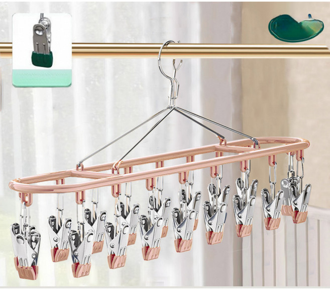 해피유통 빨래 건조대 양말 가정용 속옷 건조대 jhXG03, 360 회전 방풍 부식 끝, 살구색-클립 20개