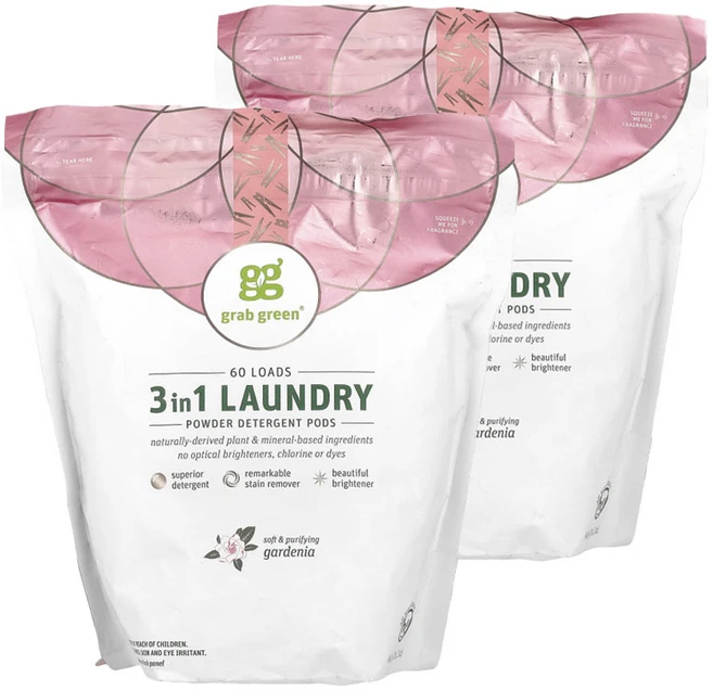 그랩그린 3 in 1 세탁 세제 팟 캡슐세제 가르데니아 가드니아 치차 향, 2개, 60개입 - 쿠팡