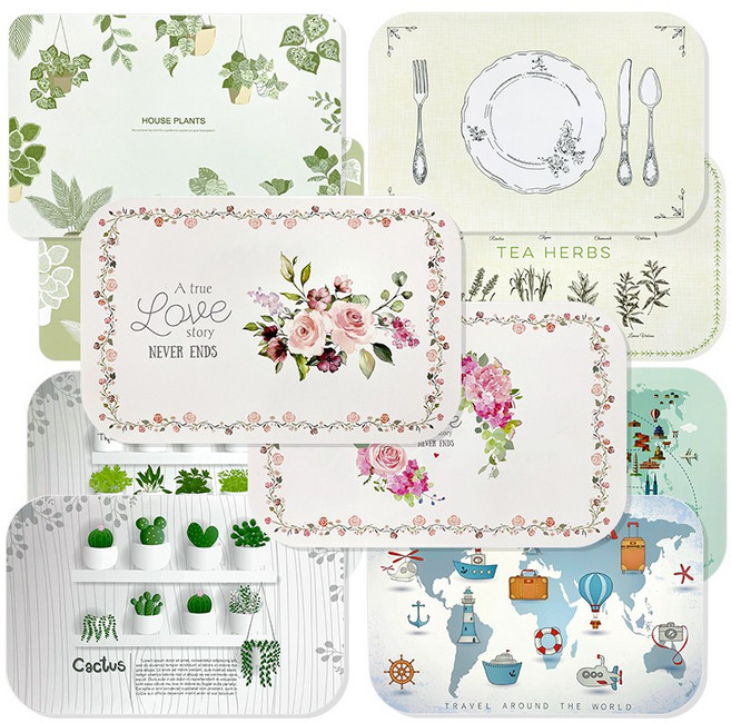 신아 PP 일러스트 양면 식탁매트 (47x27 방수 테이블매트 깔개 식탁보 냄비받침 집들이 빈티지), 하우스플랜트8690