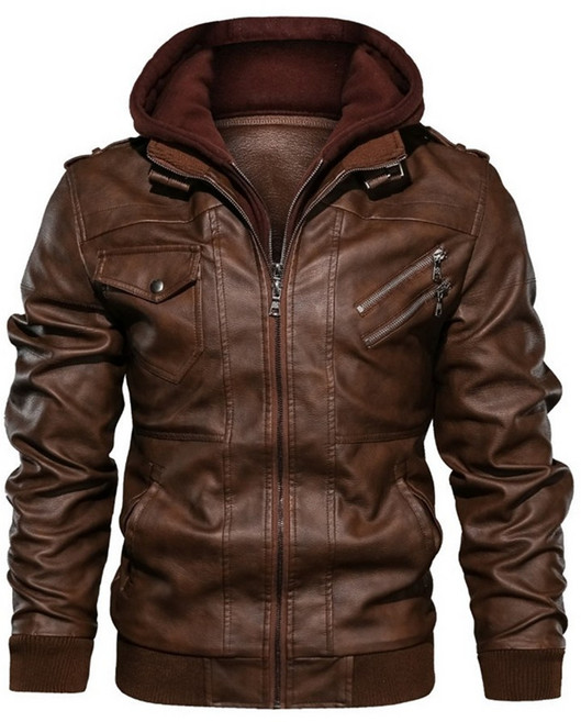 지스캇 후드 탈부착 라이트 페이크 레더 자켓