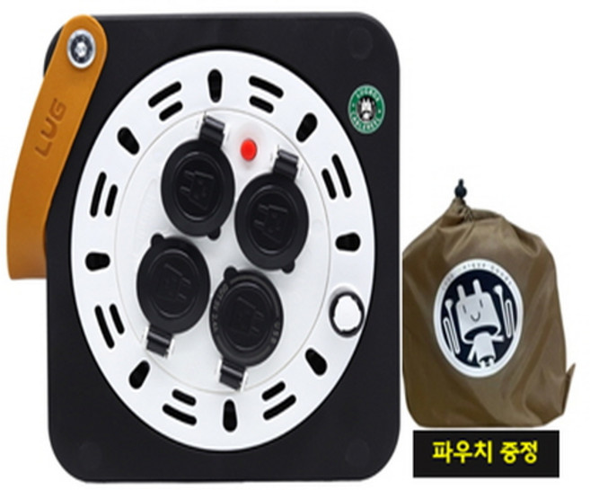 초미니 릴선 3구+ 2구 USB 20M/과부하차단/전용파우치포함/가죽손잡이/블랙캡형 러그박스 큐브릴선 캠핑릴선 전기릴선, 20m, 블랙캡형, 1개