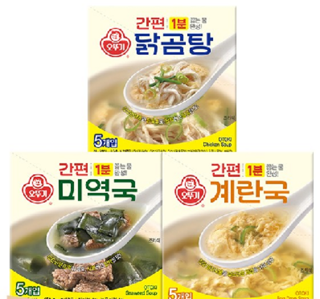 오뚜기 즉석 간편 블럭국 부스터 기획 세트 ( 간편 계란국 + 닭 곰탕 + 미역국 + 라면부스터 ) 간편식 즉석국 세트, 1세트, 37.5g
