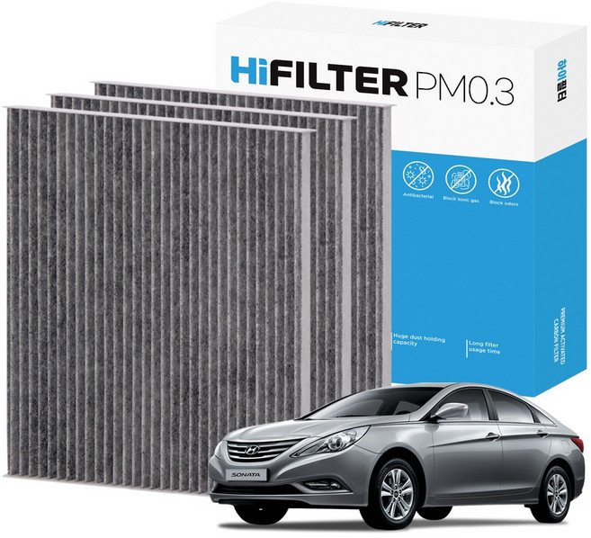 2+1 하이필터 PM 0.3 활성탄 자동차 에어컨 필터 현대, 3개, YF 쏘나타 (6세대) HI-B102