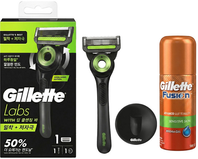 질레트 랩스 딥클렌징바 네온 나이트 에디션 면도기 세트 + 하이드라 세이브젤 70g 증정, 1세트