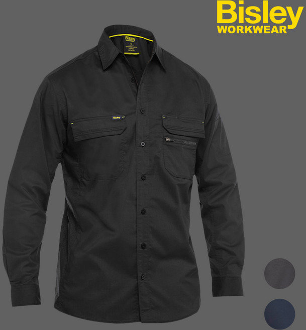 Bisley 비즐리 워크웨어 BS6490 립스탑 셔츠, 차콜, XL