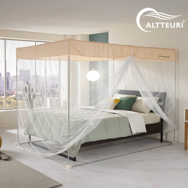 알뜨리 시그니쳐 사각모기장+스텐봉포함 침대모기장 텐트 거실 방충망, 코랄피치