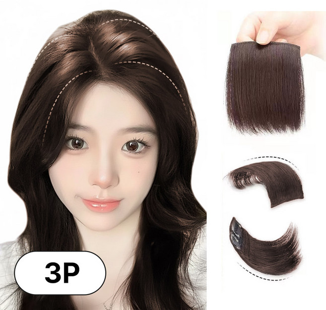 블레오 옆머리 볼륨 가발 헤어피스 붙임머리 3P, 3개, 내추럴브라운