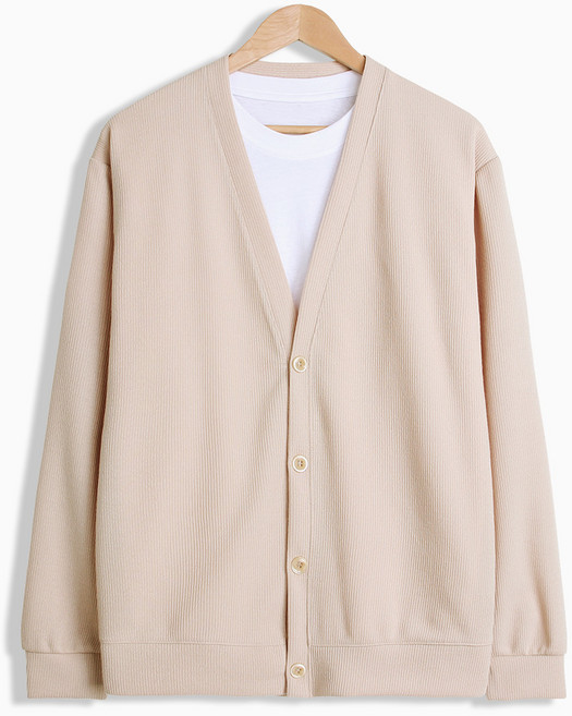 더베이직샵 세미오버 골지 솔리드 브이넥 베이직 니트 기본 가디건