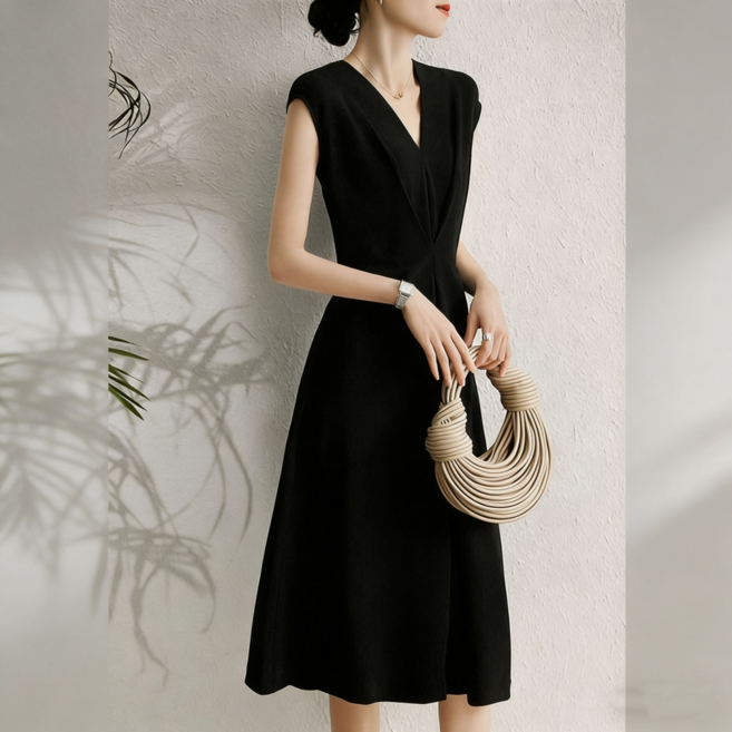 루스리더 여성 뒷집업 브이넥 민소매 원피스 ES87