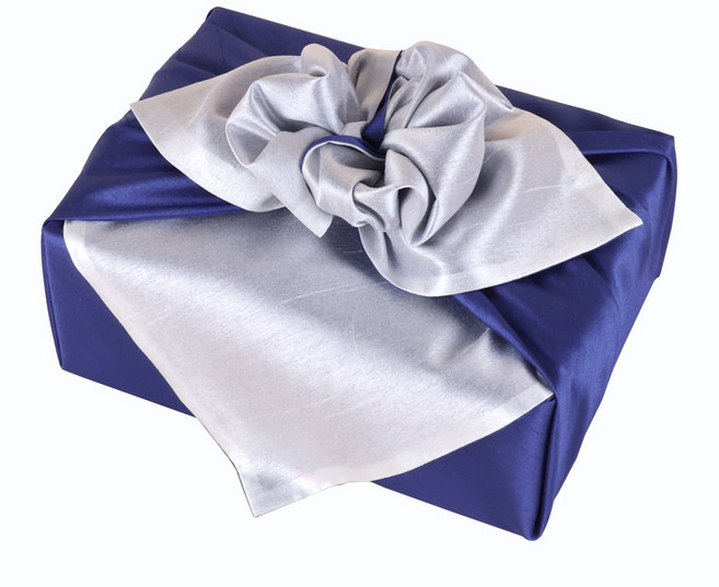 정담은보자기 실크 겹 보자기 50x 50cm 예단 명절 답례품 선물포장, 1장, NO.219 [블루/백아이보리]