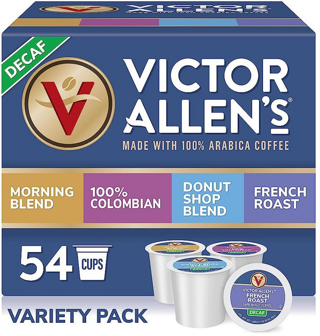 Victor Allen 디카페인 커피 버라이어티 팩 54개 Keurig K-컵 브루어 1인용 커피 팟, Victor Allen 디카페인 커피 버라이어티 팩,