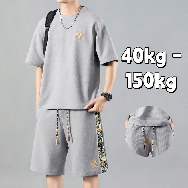 Sevenmoon여름 남성 캐주얼 트레이닝 오버사이즈 반팔 반바지 세트 M-8XL