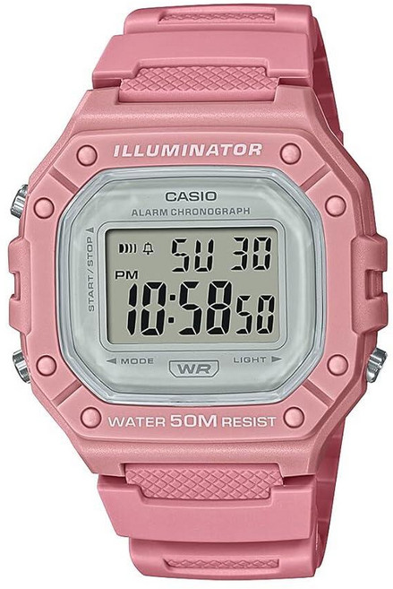 Casio W218H 시리즈 | 남성용 디지털 시계 | 50M WR | 1/100초 스톱워치 | 100 SEC 크로노그래프 | LED 백라이트 | 카운트다운 타이머 | 일일 알, W-218HC-4AVCF, Pink