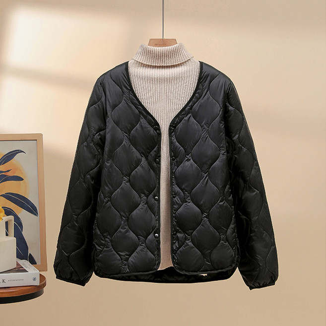 여성 겨울 솔리드 브이넥 패션 캐주얼 경량 패딩 점퍼LCL252