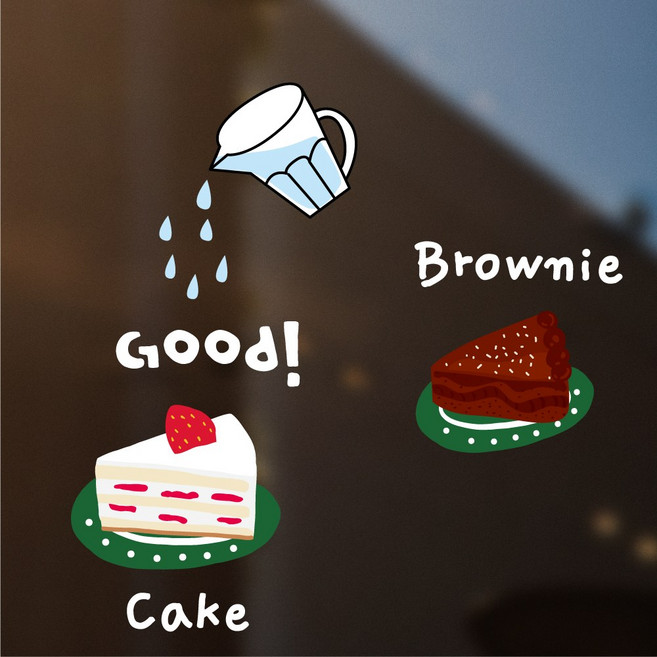 베이커리 포인트 일러스트 창문 포인트 데코 스티커 셋트, 케이크셋트(3매)