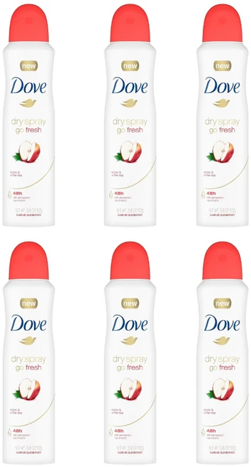 Dove 도브 드라이 스프레이 고 프레쉬 데오드란트 애플&화이트 티 107g Dry Spray Go Fresh Apple White Tea, 6개, 150ml - 쿠팡